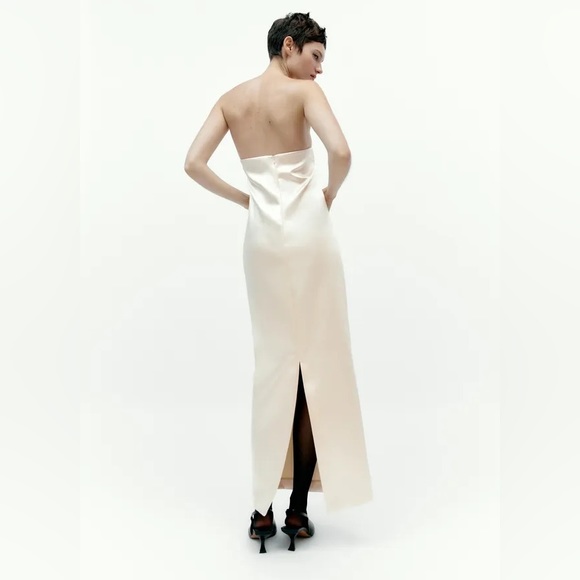 SLEEVELESS SATIN DRESS CREAM - Picture 4 of 7